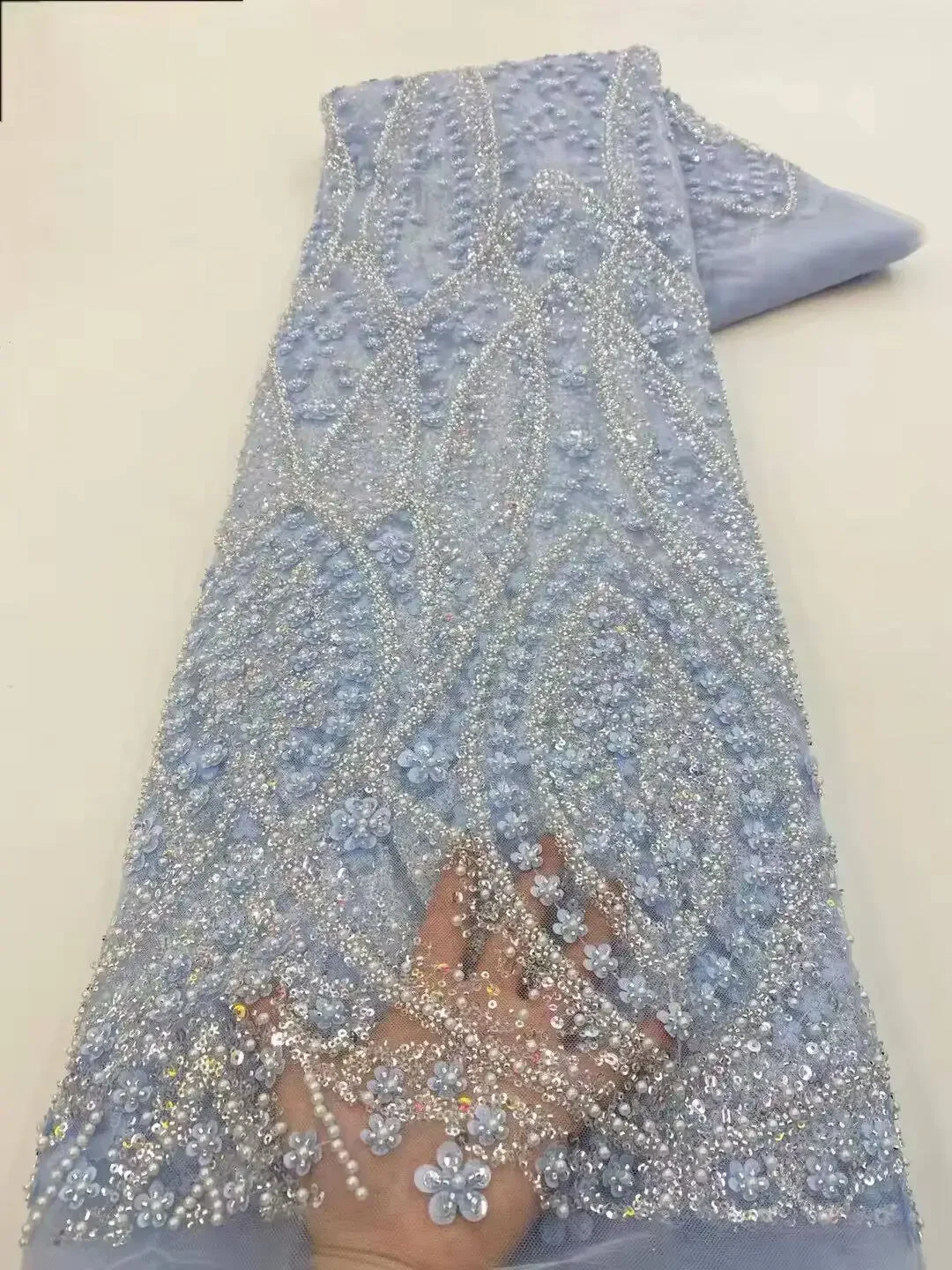 Newest Luxury Heavy Beaded Lace 2026 High Quality Net African Sequin Lace Fabrics Embroidery Women Dresses for Wedding Bridal image 3