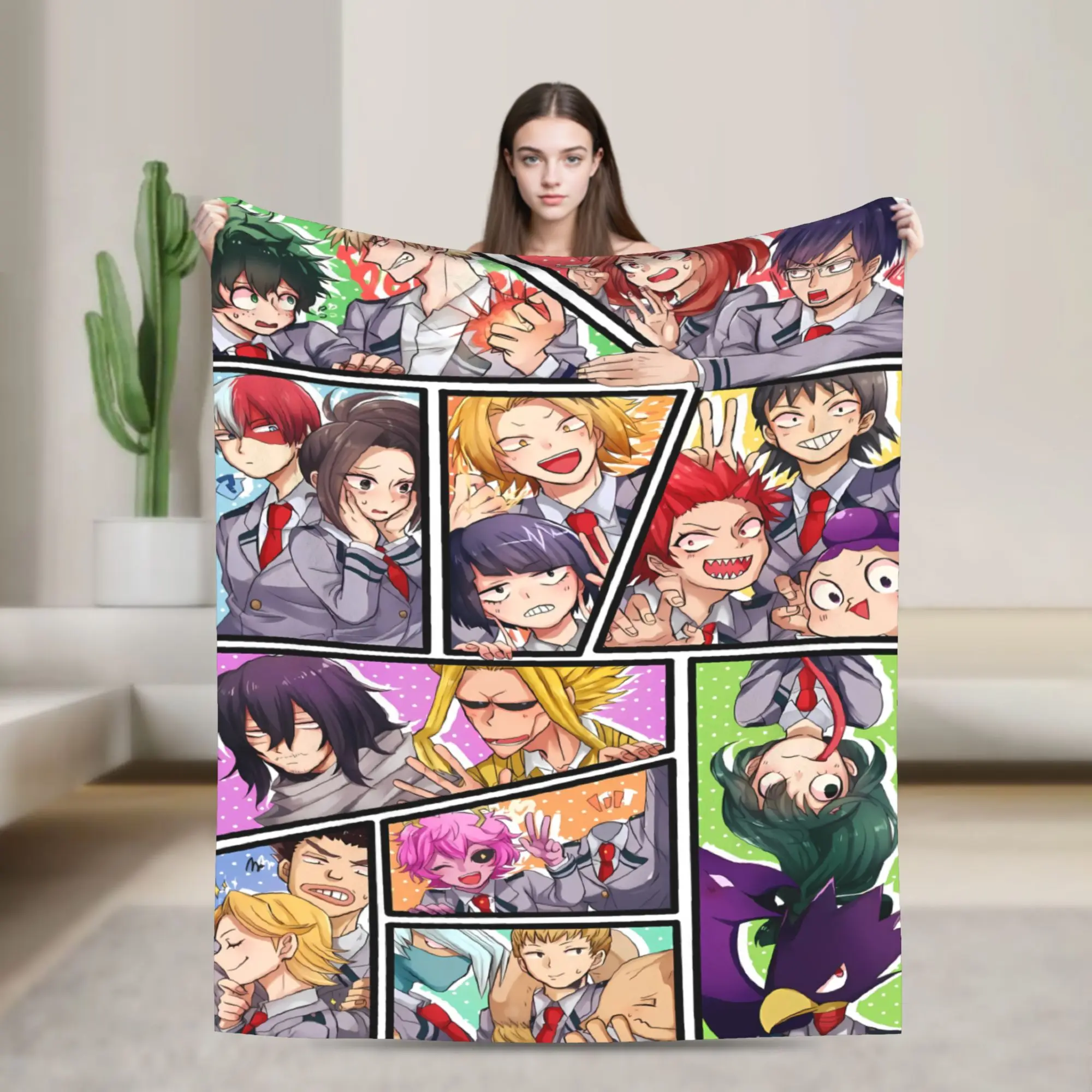 MHA Students Grid Collage Soft Blankets My Hero Academia Students Plush Throw Blanket Couch Chair Flannel Bedspread Bed Cover