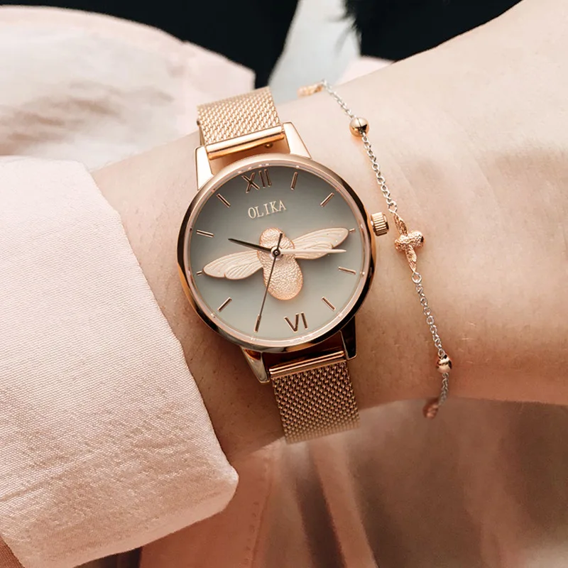 Women Watches Bee Dial Fashion Waterproof Movement Watch for Female Stainless Steel Band Clock Women's Wristwatch Reloj Mujer