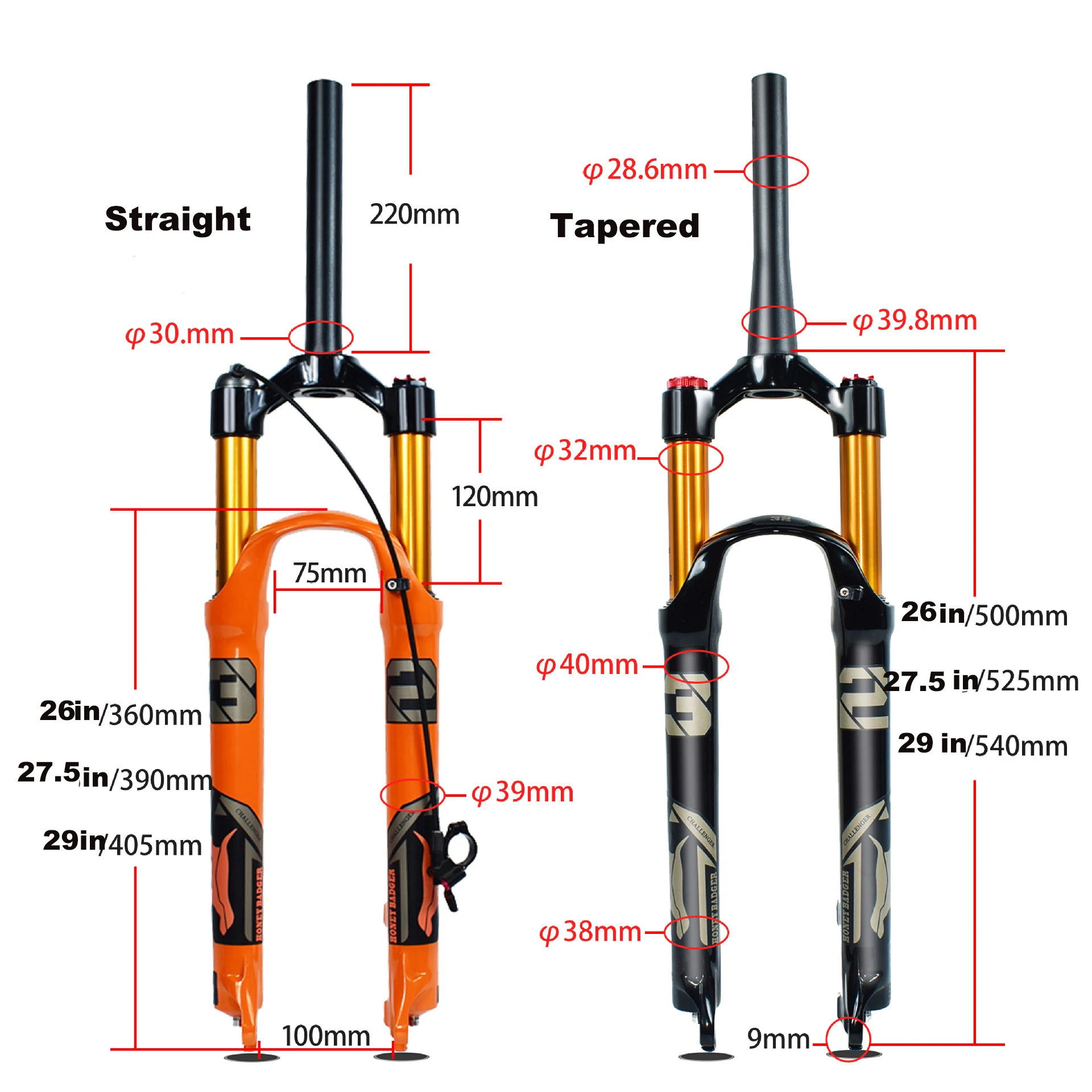 Mountain bike fork 26 27.5 29 inch magnesium alloy fork dirt bike air fork straight tube cone tube shock absorber accessories