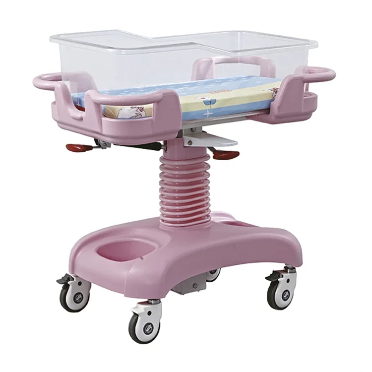 High Quality Hospital furniture Infants Hydraulic Baby Cot Movable ABS Plastic New Born Baby Bed