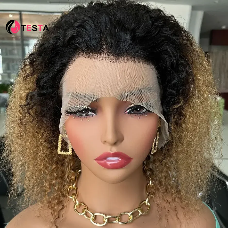 

Jerry Curly Human Hair Wigs For Women Ombre 1B 27 Ombre Honey Blonde13x4 Lace Front Wig Pre plucked Transparent Lace