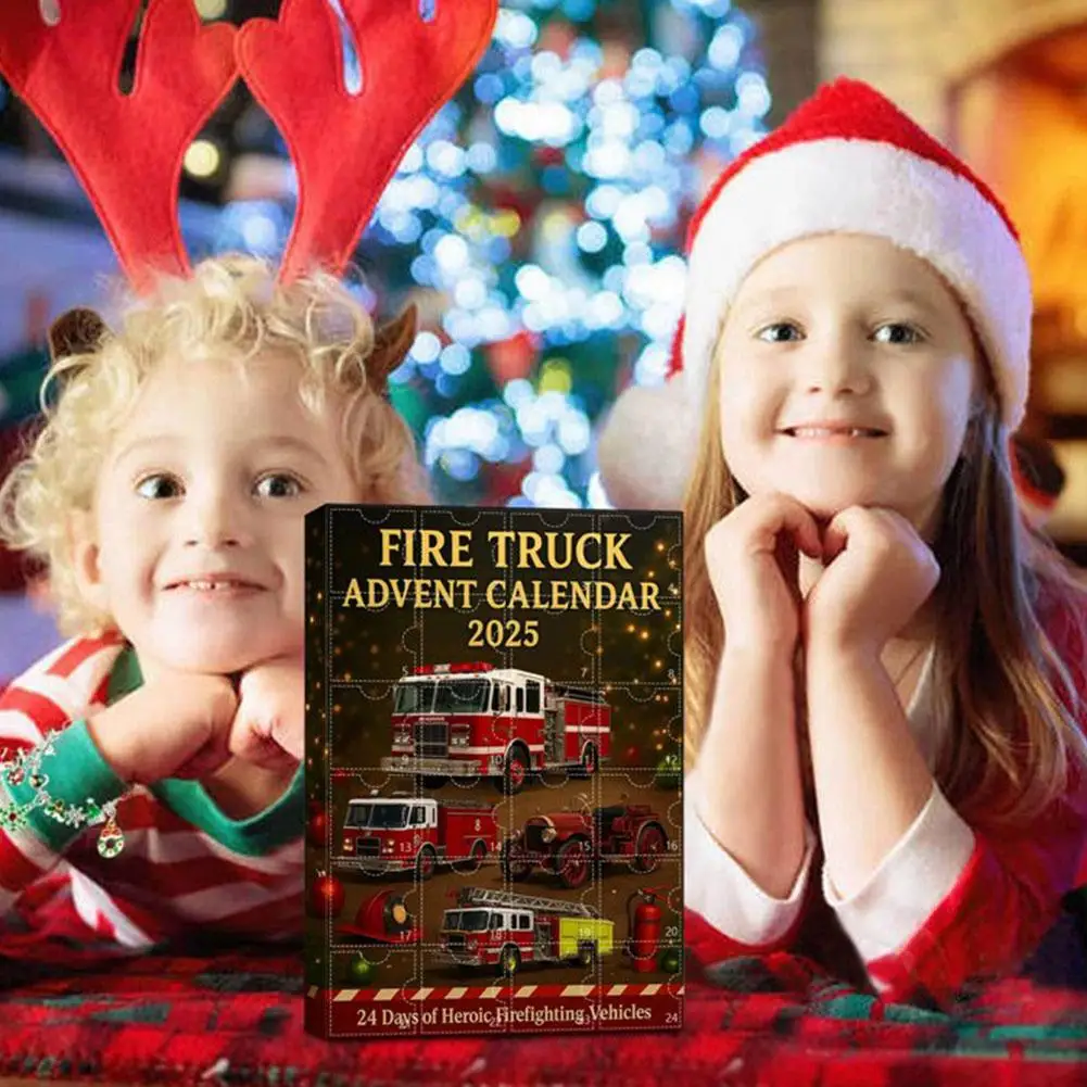 شاحنة إطفاء عيد الميلاد تقويم القدوم 24 يومًا من عطلة تقويم القدوم 2D شاحنة إطفاء زينة مركبة مكافحة الحرائق #6