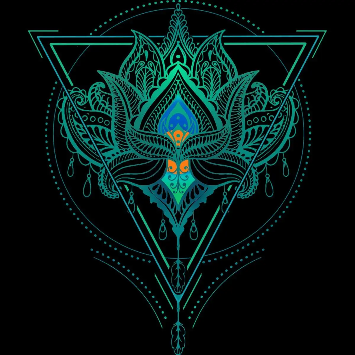 Design By Humans Men's Oriental Lotus Flower Ornament Geometric Triangle by Rogie T-Shirt - -