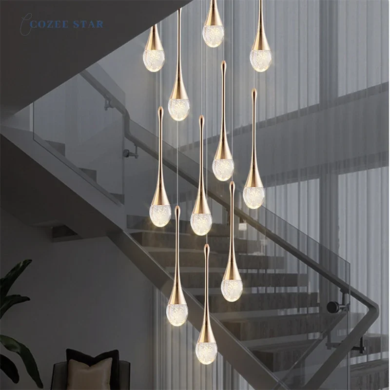 Modern Crystal Chandeliers Luxury LED Gold Raindrop Pendant Lights Fixture Living Room Bedroom Staircase Hanging Lamps Lustre