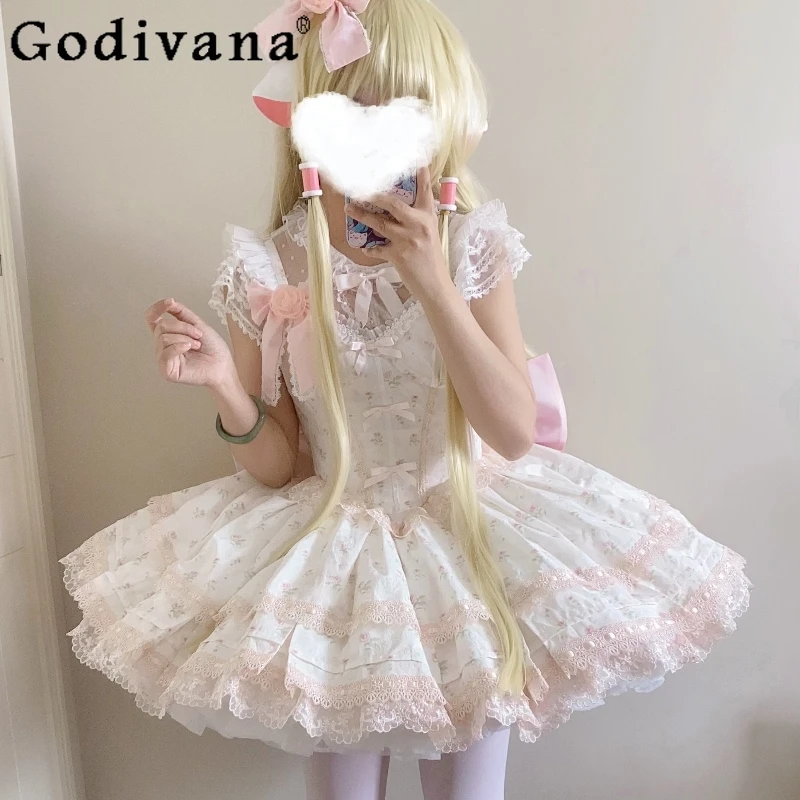 

Милое платье в стиле Лолиты для женщин, милое утягивающее платье принцессы в стиле Лолиты, женское летнее платье с бантом для свадебной вечеринки