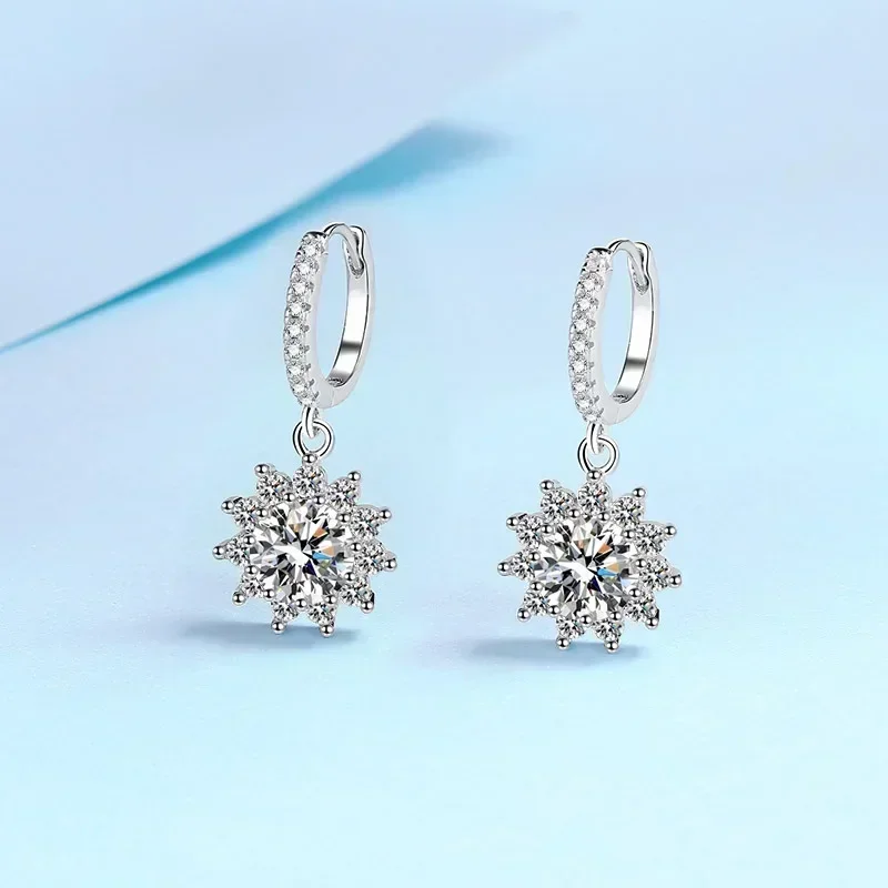 

1/2ct Shiny Moissanite Vvs Diamond Sunflower Drop Earring for Women, Platinum PT950 Holiday Gift Fine Jewelry of Earring To Girl