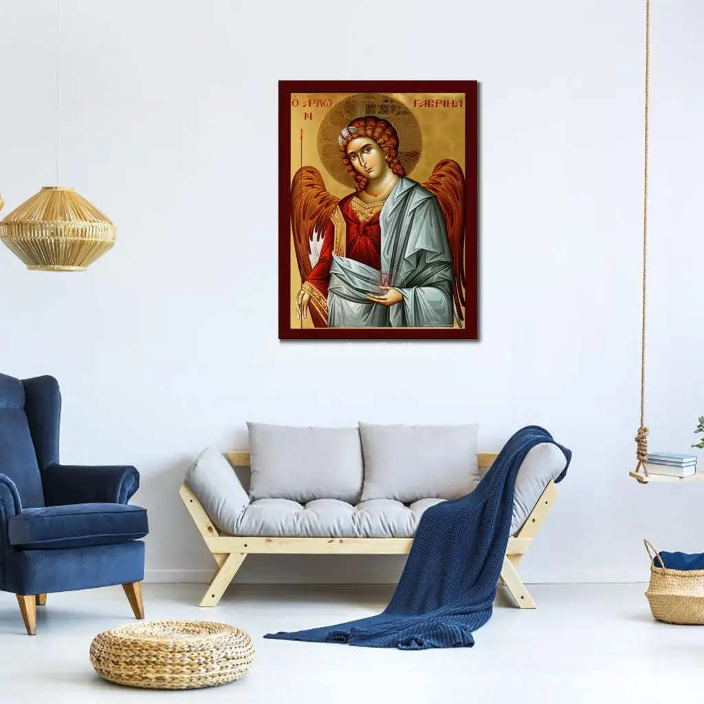 Archangel Gabriel Greek Orthodox Icon Canvas Print Byzantine Wall Art Large Religious Office Decor Christmas Annunciation Gift