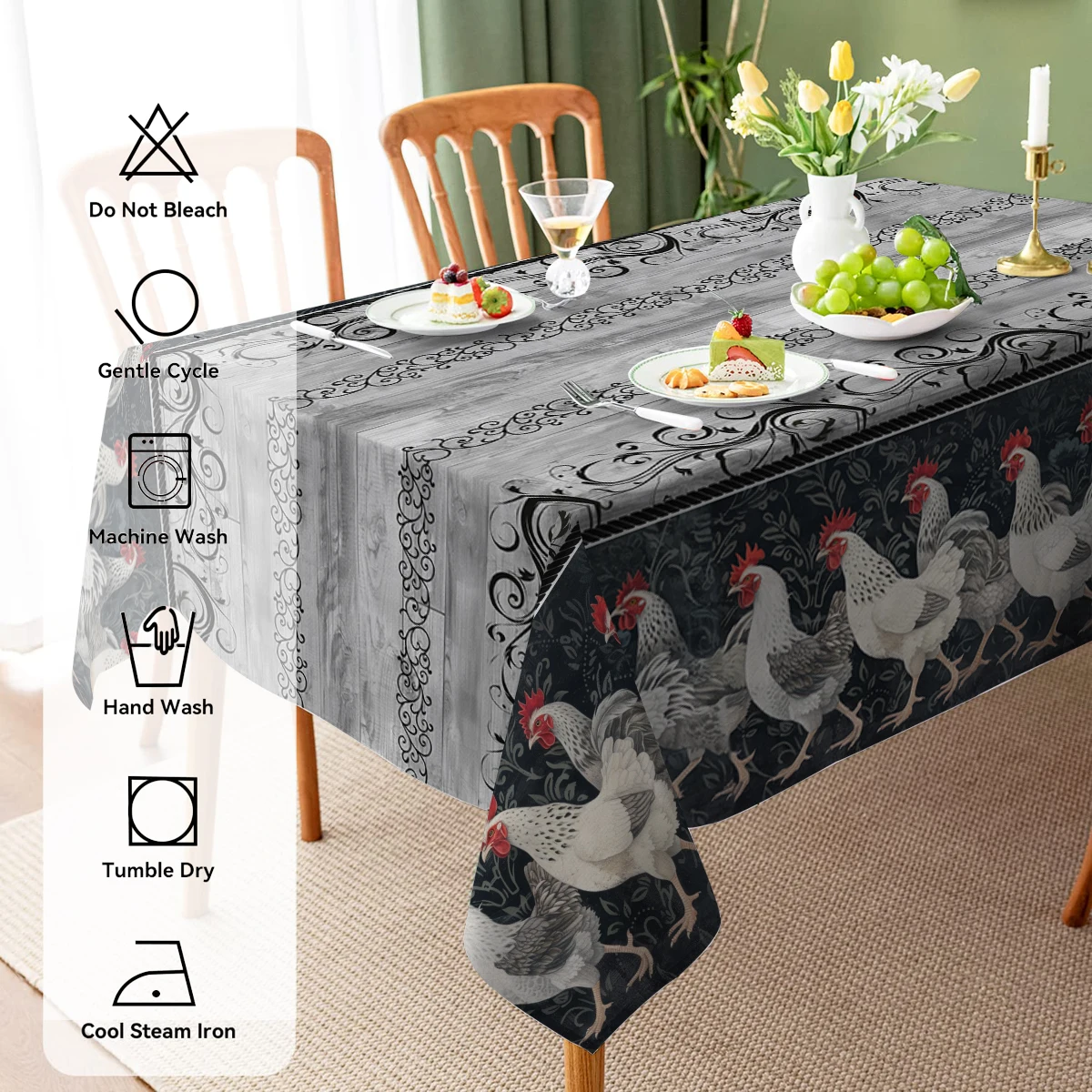 Farm Chicken Watercolor Household Anti-fouling Tablecloth Rectangular Coffee Table Waterproof and Oil-proof Fabric Mantel Mesa