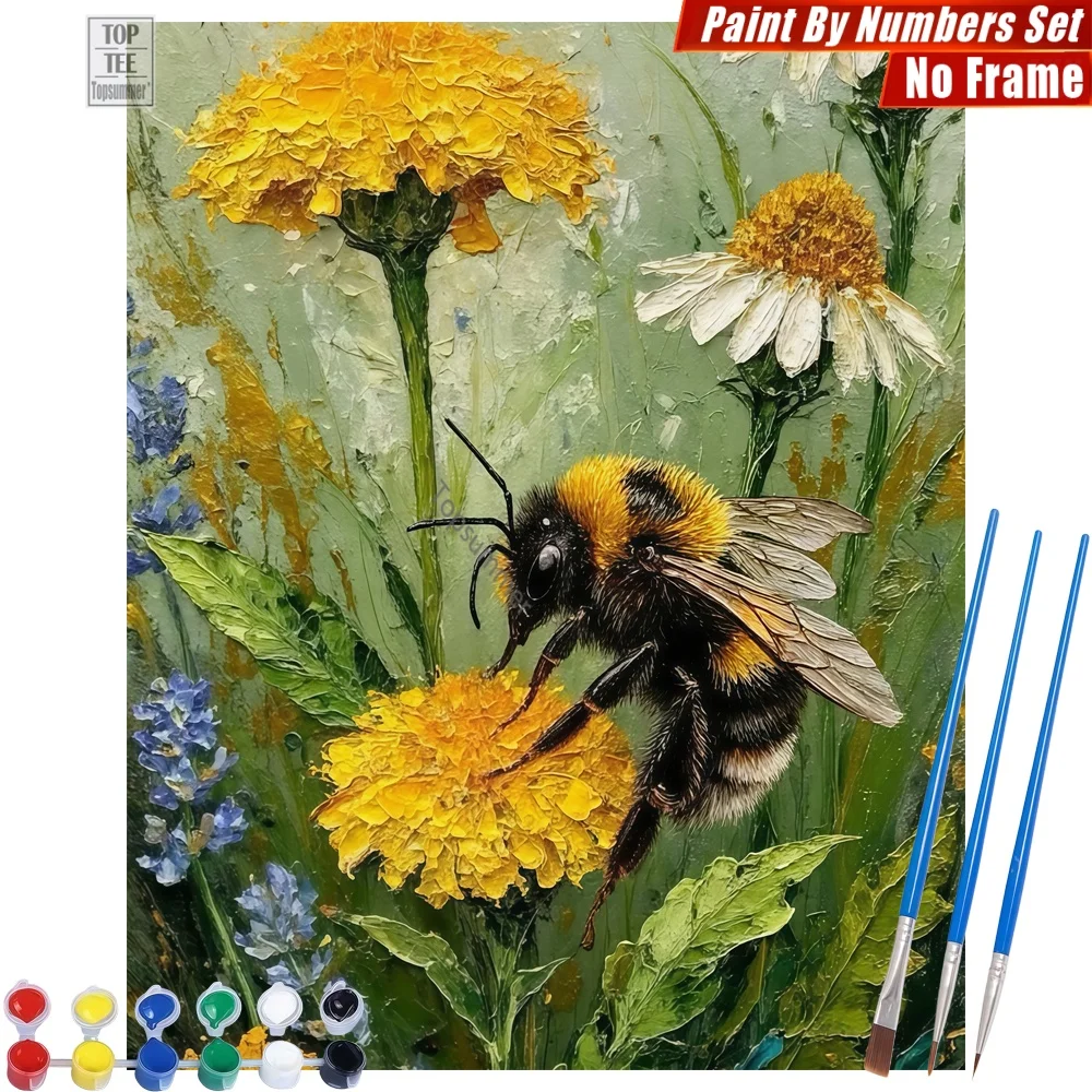 

Bumblebee Marigold Flower Paint By Number Kit - Impressionist Textured Colors Home Decor Halloween Gift For Son