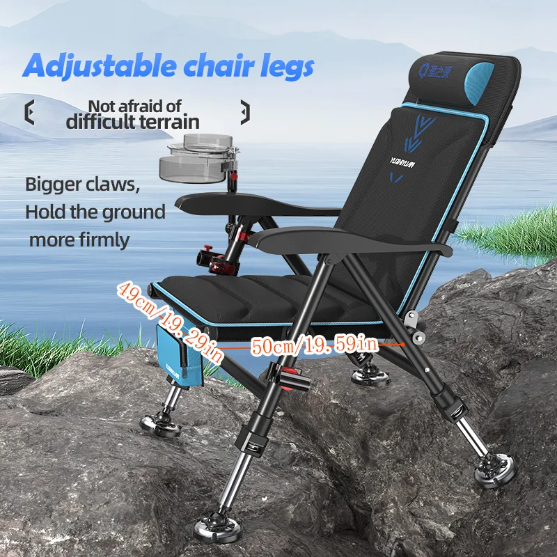Klappbarer Angelstuhl, tragbar, bequem mit Teleskopbeinen, leicht zum Angeln, Camping, Outdoor-Aktivitäten – Detail 2