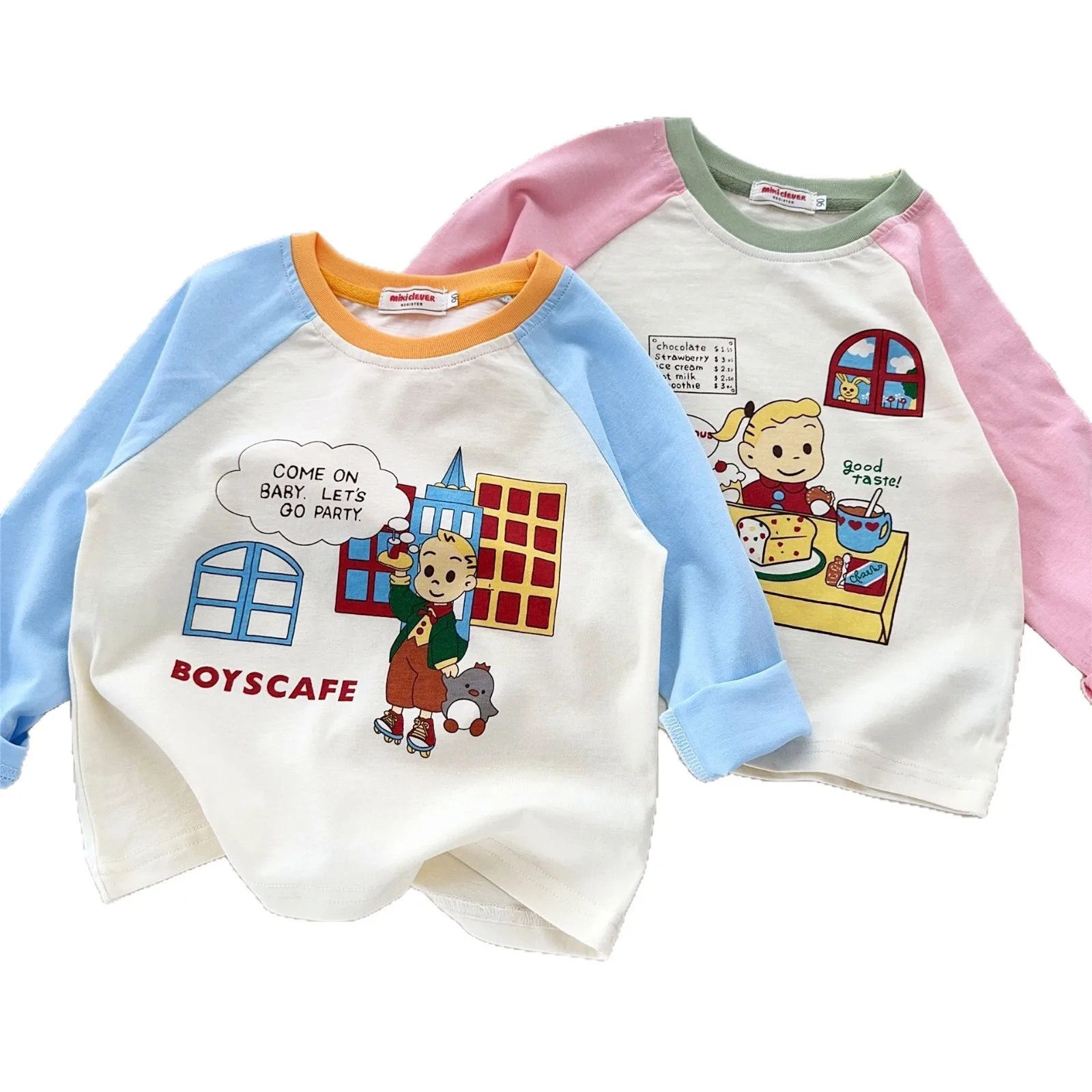 

25 Autumn New Fashionable, Soft and Comfortable Color Contrasting Harada Zhi Long Sleeve Japanese Cute Cartoon Children's T