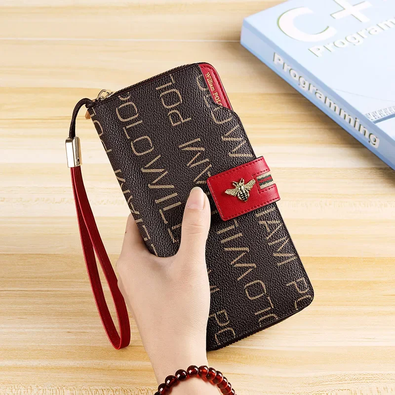 Women's Fashion Printed purse Women's Long cowhide All-in-one Multi-card Bag Red - Anti-theft brush