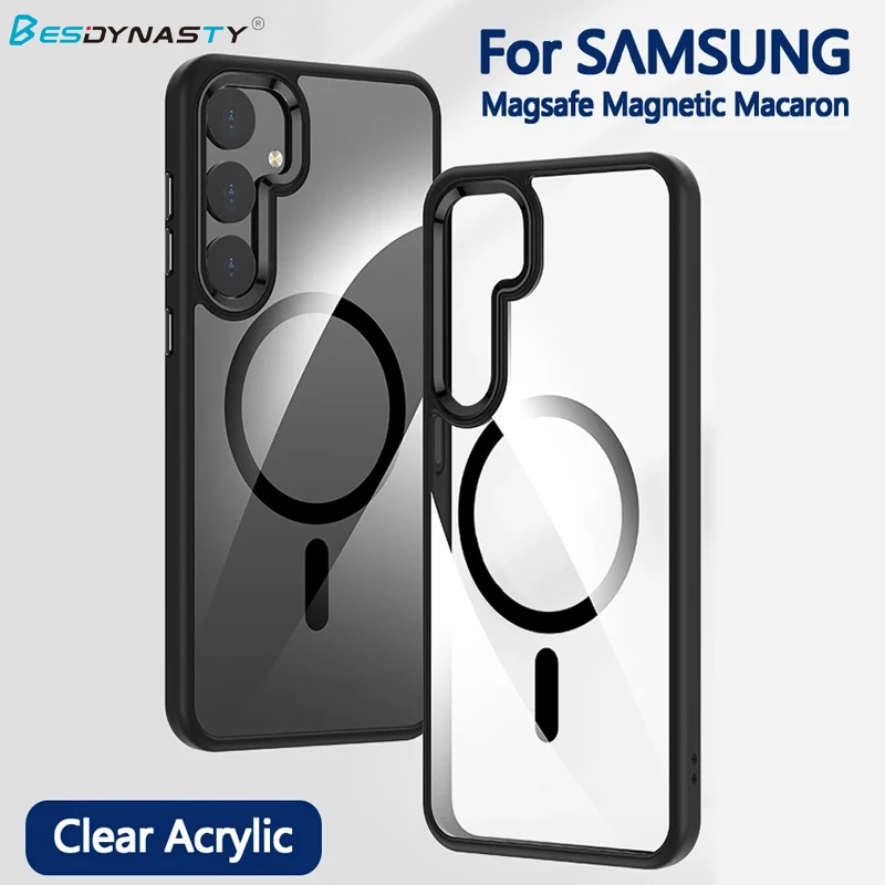 Clear Hard Acrylic Magnetic Case For Samsung Galaxy S25 S24FE S23 S22 Ultra Plus A56 A36 A16 A15 A55 A35 Magnet Matte Soft Cover