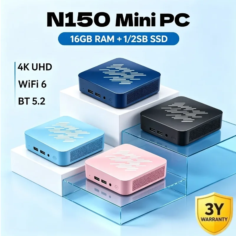 New Intel Core N150 Low Power Mini PC, 16GB RAM, Large SSD, WiFi 6 Bluetooth 5.2, 4K HD Output, Home Office Mini Host