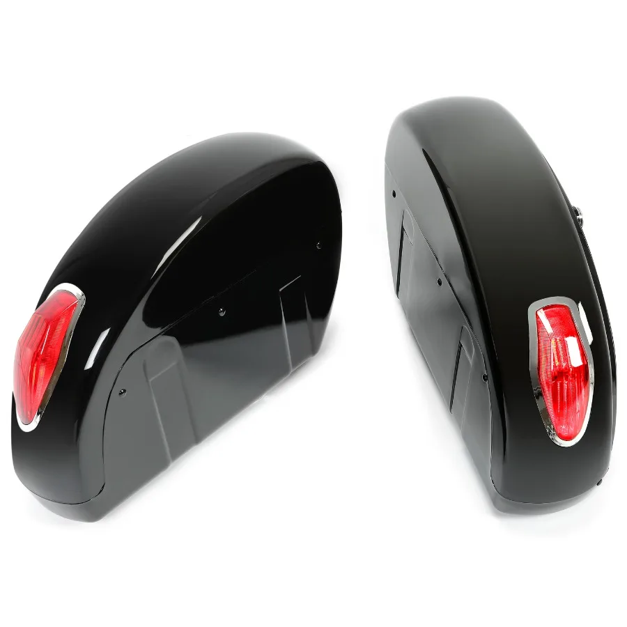 حقائب سرج صلبة للدراجات النارية مع أضواء LED لدراجة Harley Sportster Softail Dyna Honda #5