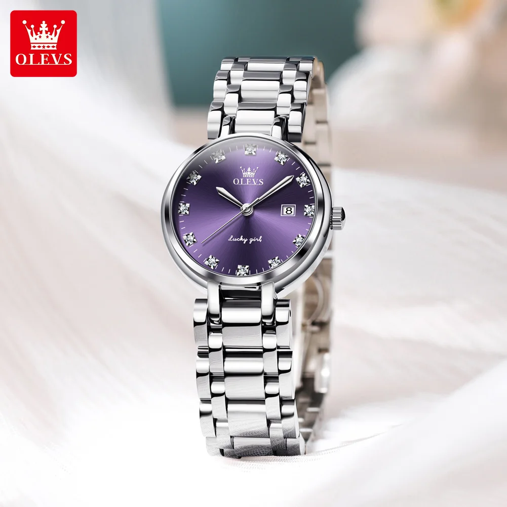OLEVS 5575 브랜드 여성용 쿼츠 손목시계, 우아한 다이아몬드 다이얼, 달력, 스테인레스 스틸 스트랩, 방수 캐주얼 숙녀 시계
