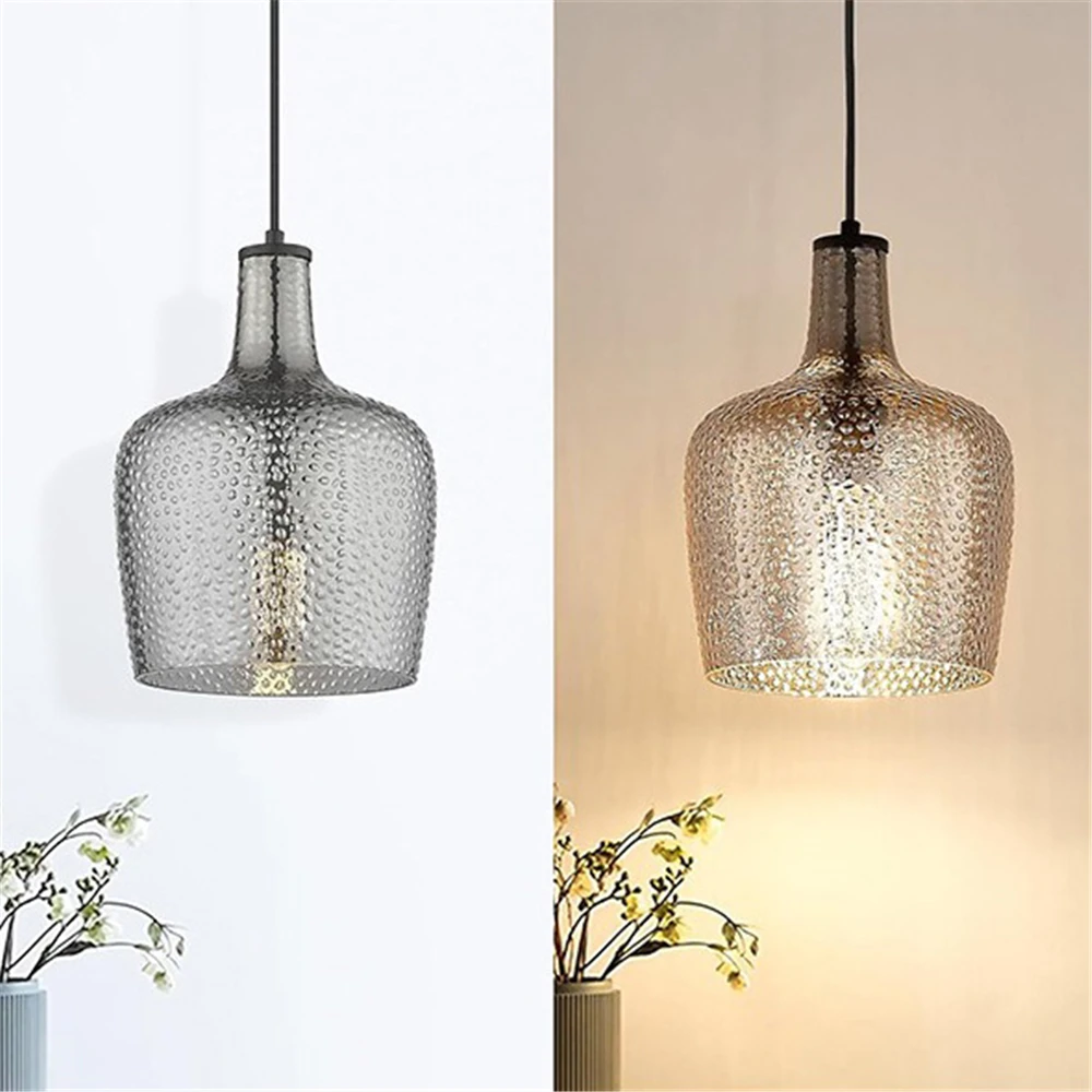 European Water Wave Point Grey Glass Bottle Led Pendant Lights For Bar Counter Coffee Store Restaurant Dining Table Hanging Lamp