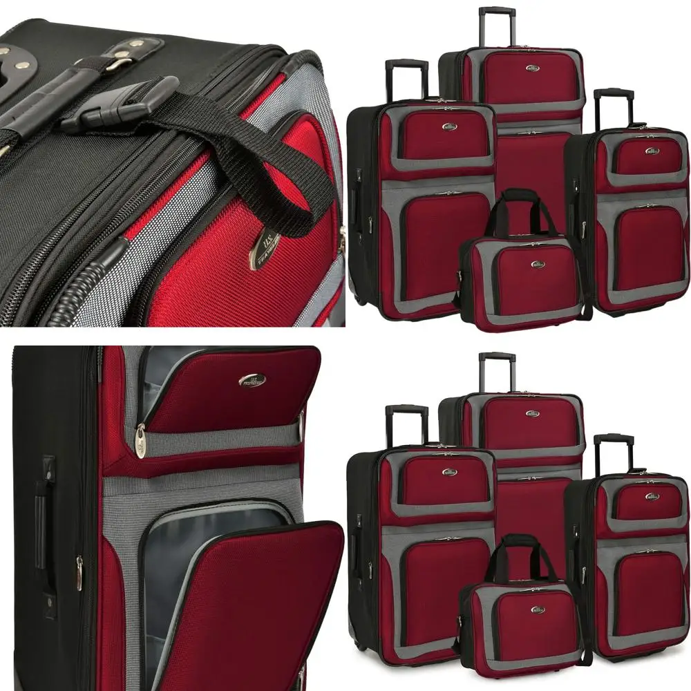 New York Traveler 4-Piece Expandable Luggage Set, Lightweight Red/Gray