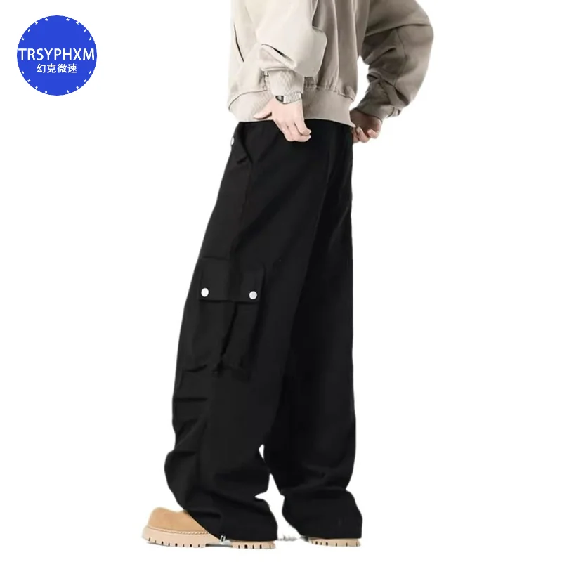 TRSYPHXM 2024 new Men's Spring and Autumn New Style American Retro Multi Pocket Loose Casual Black Long Pants