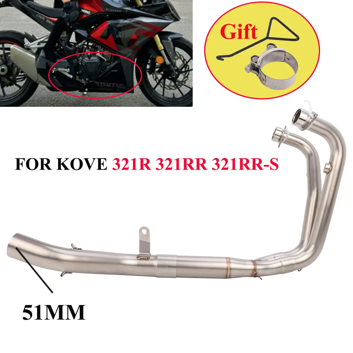 

51MM Muffler Motorcycle Exhaust Escape Header Front Link Pipe For Kove 321R 321RR 321RR-S 2021-2023