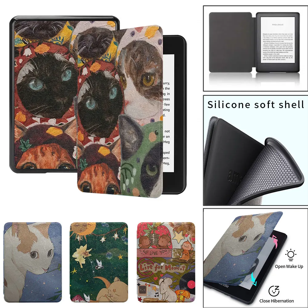 kindle case cute cat and mouse patterns paperwhite4th 5th Silicone soft shell  funda 2021 11th  8th generation