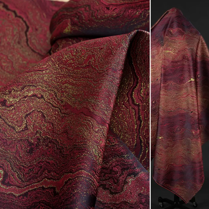 

Wine Red Brocade Jacquard Fabric Soft Elegant Chinese Style Dress Hanfu Qipao Jacket Handmade Making DIY Home Craft Material