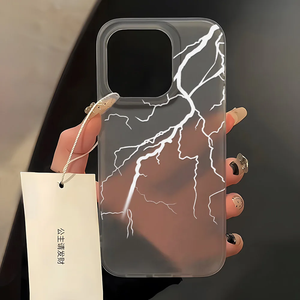 Cool Lightning Silicone Phone Case For iPhone 16 Pro Max Case iPhone 13 11 15 14 12 Pro Max 16 15 Plus 12 Mini Clear Matte Cover image 3