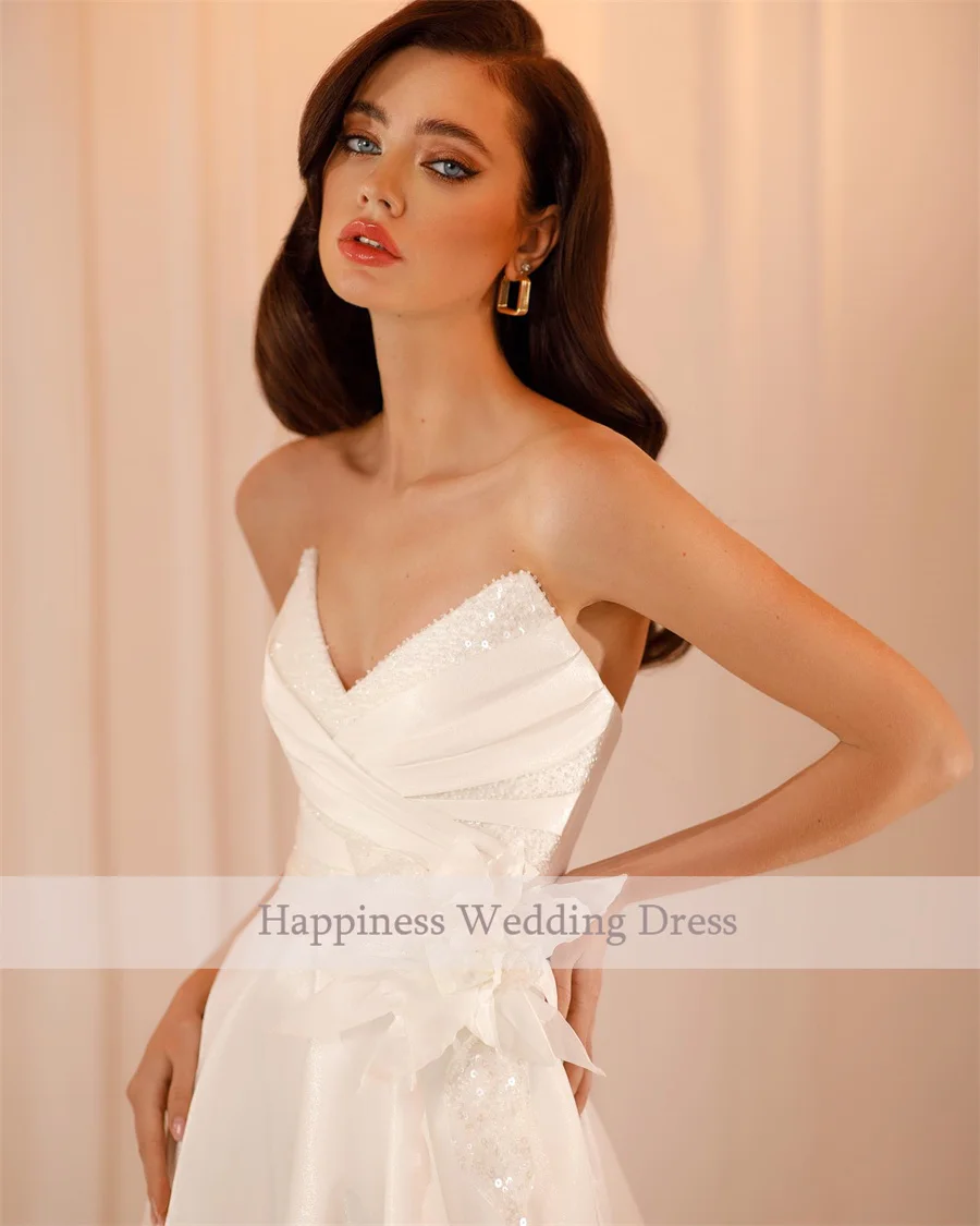 فساتين زفاف مخصصة مكشوفة الكتف بفتحات عالية من الساتان على شكل حرف a 3/4 أكمام قابلة للإزالة بدون ظهر وسحاب فساتين سهرة