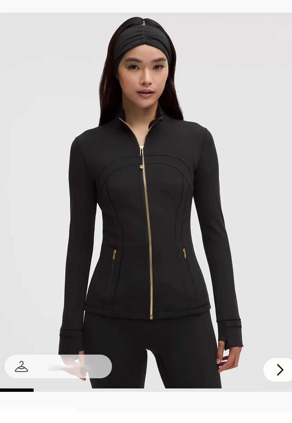 Gold zipper jacket yoga stand collar, slim-fitting, quick-dry, breathable for sports and running, elegant and stylish
