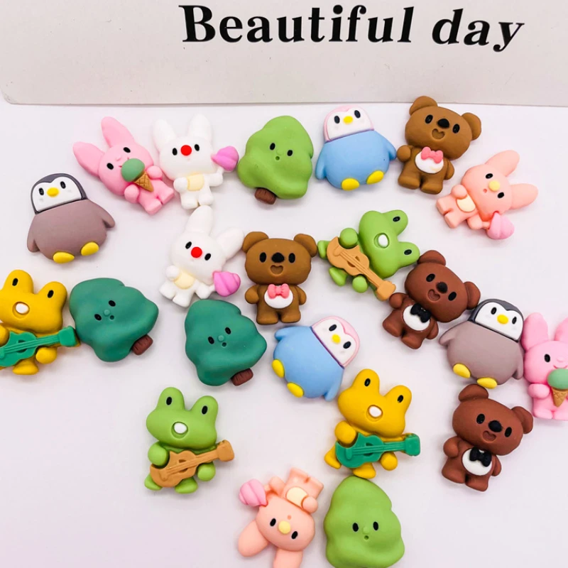 10pcs Kawaii Rabbit Bear Penguin Figurine Mini Frogs Resin Flatbacks Scrapbook Harz Cabochon DIY Craft Home Decor Accessories