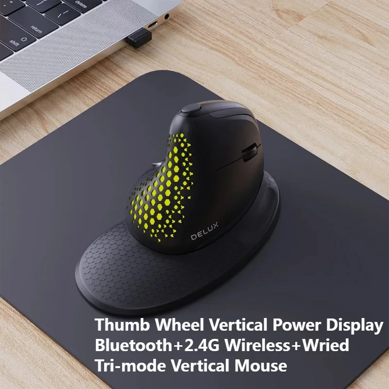 

Thumb Wheel Vertical Power Display Mouse Bluetooth+2.4G Wireless+Wried Tri-mode Ergonomics Macro Definition Programming Mice