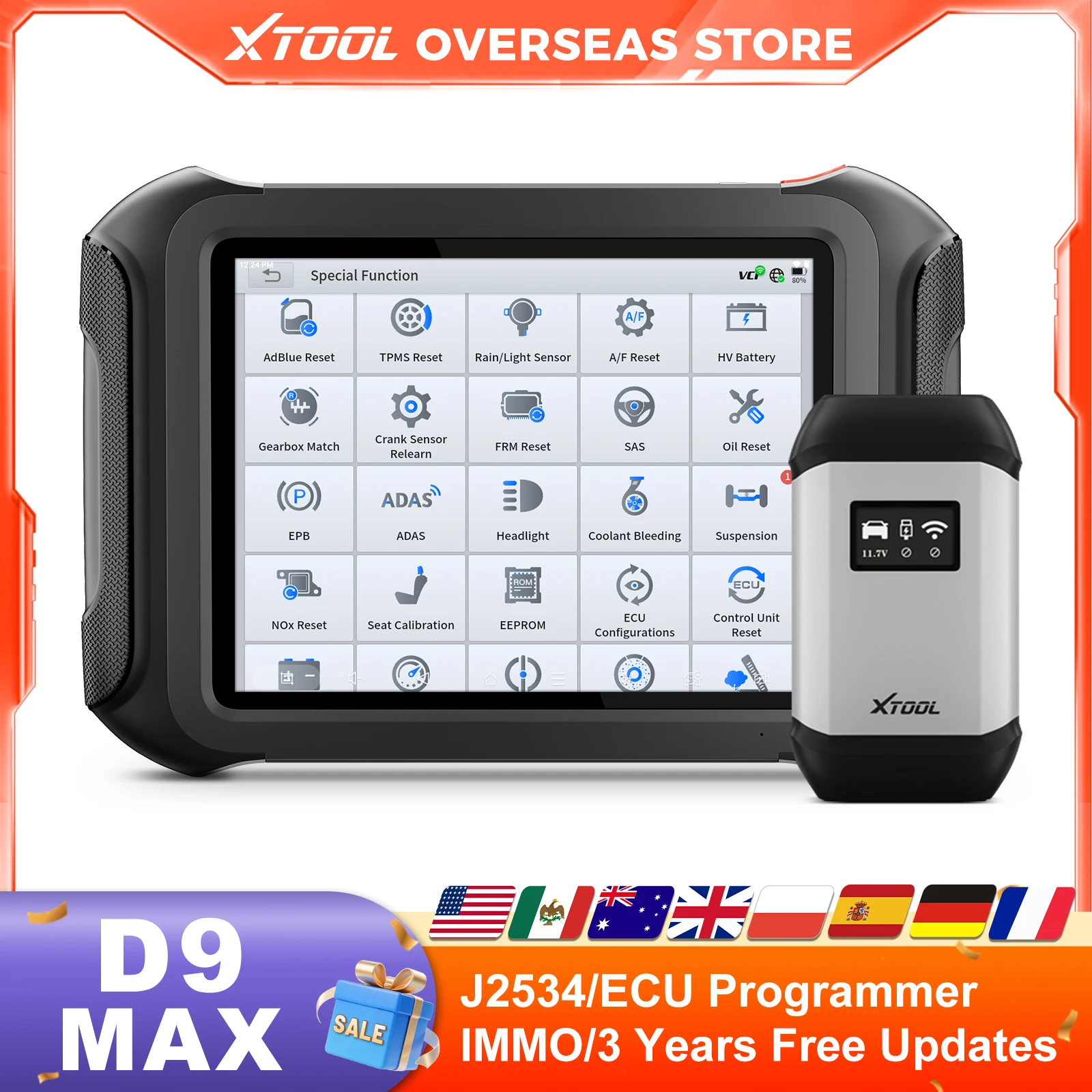 

XTOOL D9 MAX Bluetooth Автомобильный сканер J2534 Программатор ЭБУ Беспроводной диагностический инструмент Кодирование ЭБУ с 45+ сбросом CAN DOIP FCA