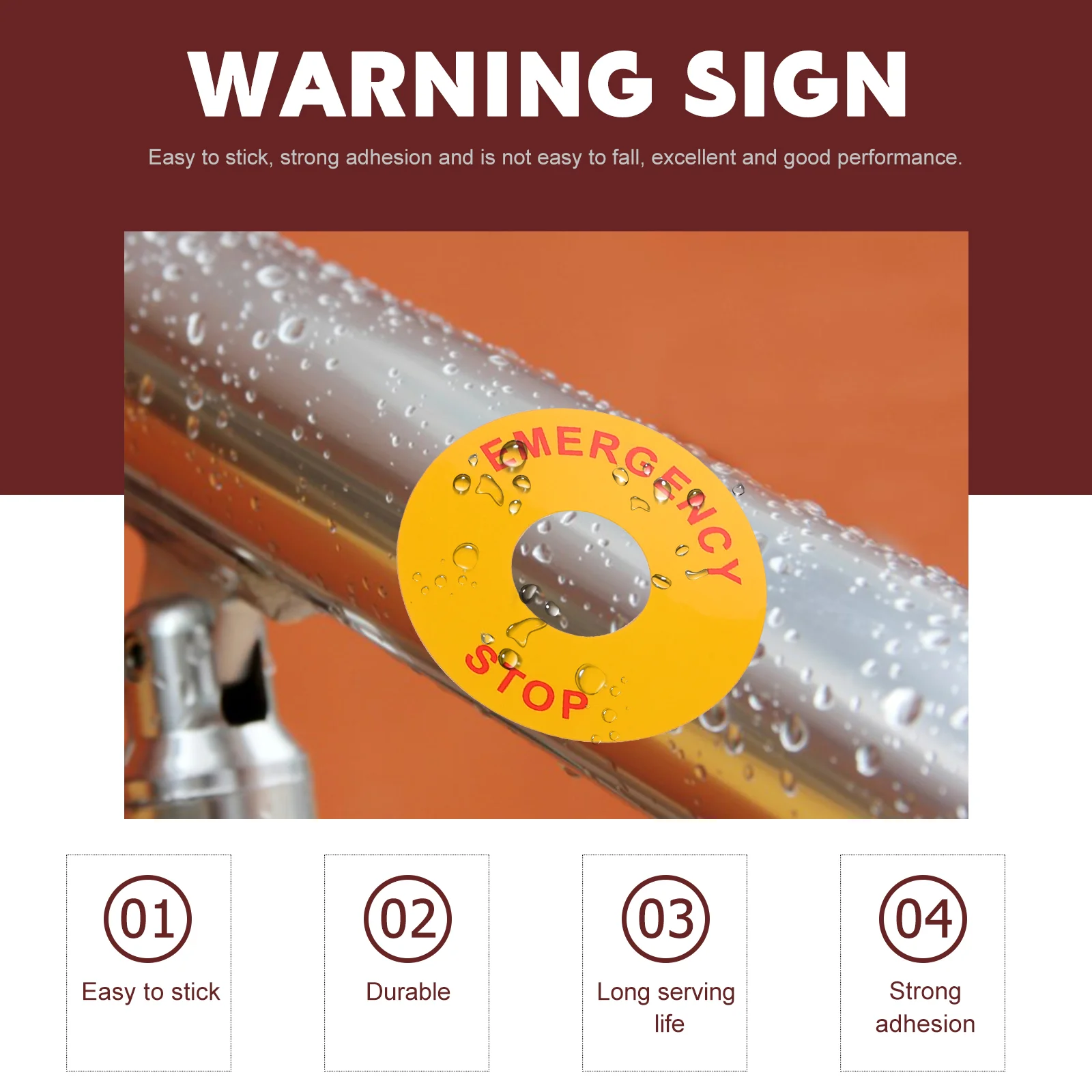 8 Pcs Emergency Stop Warning English Sign Equipment Sticker Decal Caution Label Metal Pp Decals for Indicator