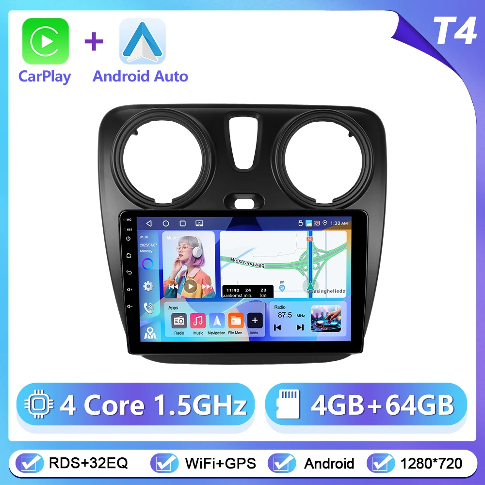Podofo CarPlay Android Autoradio Voor Renault Lodgy 2021/Dokker 2012-2020 GPS Intelligente Systemen tereo Multimedia Autoradio