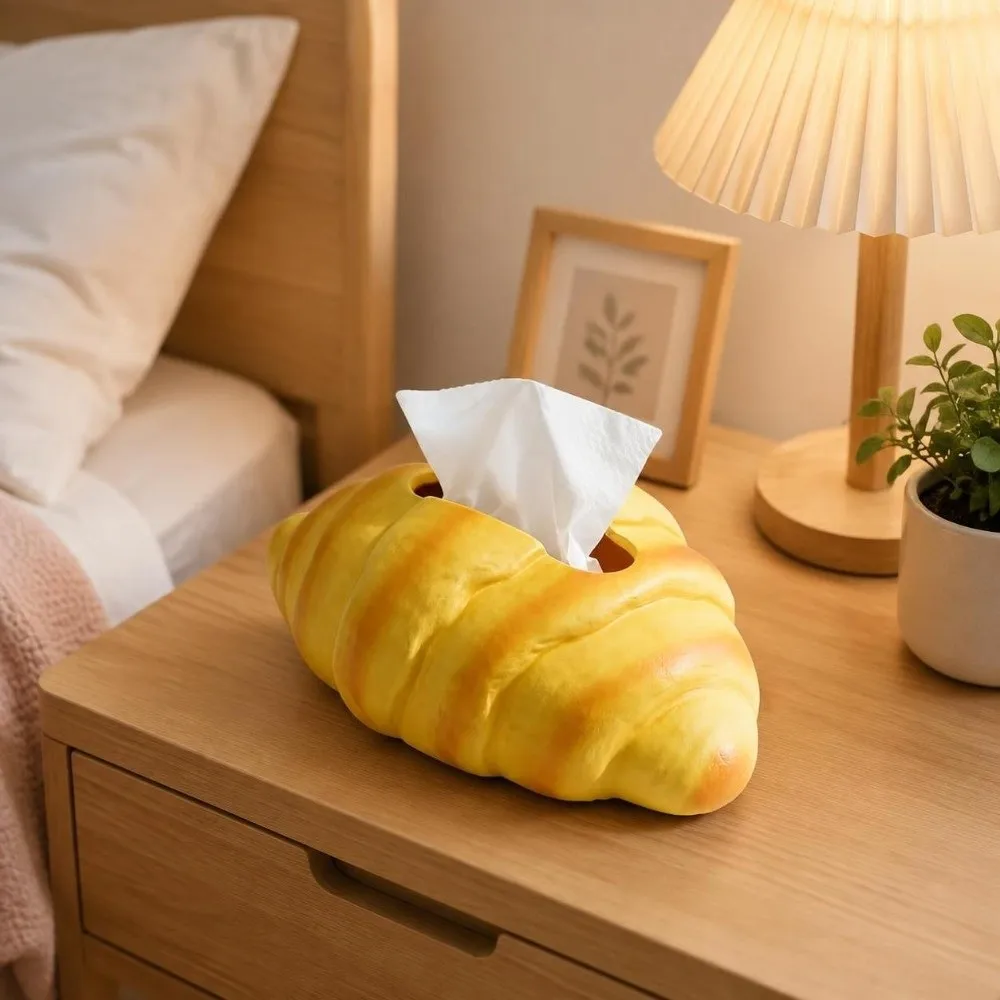 Novelty Realistic Croissant Tissue Box Food Themed Funny Tissue Box Holder Decorative Napkin Box Restaurant
