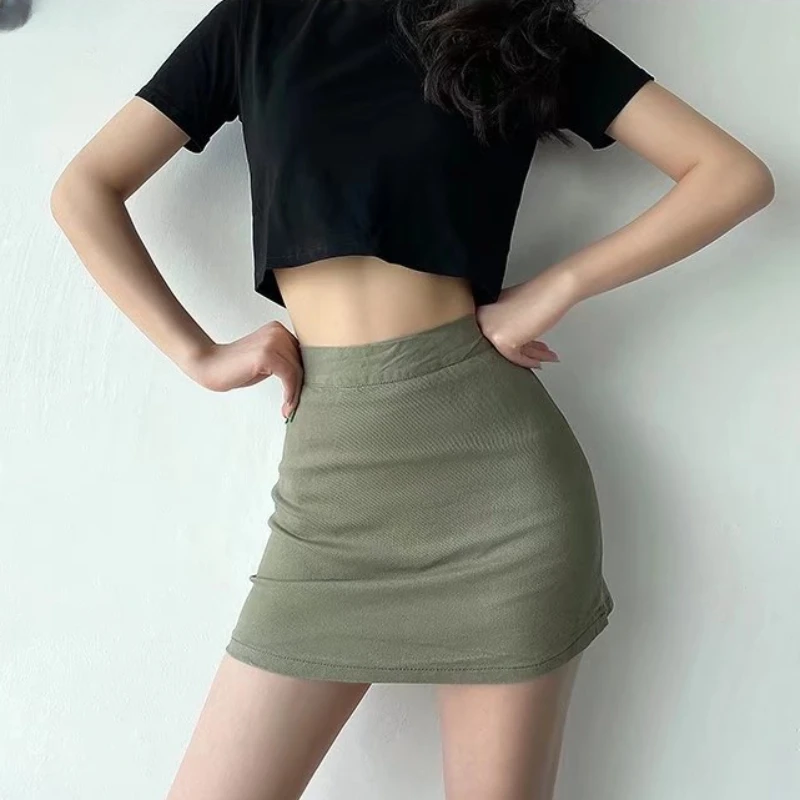 Slim Skirts Women Solid Daily Office Lady European Style Retro Hotsweet High Street with Lining Safety Summer Mini Faldas Party