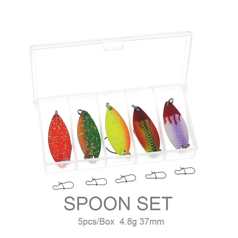 

Metal Jig Spoon Fishing Lure Set 5pcs/box 4.5g 37mm Wobblers Kit Pike Spoon Bait Fishing Tackle Pesca Isca Artificial