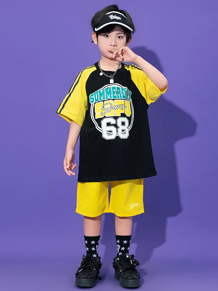 Costume de danse Hip Hop pour enfants, jaune et rouge, tenues de scène Kpop Hiphop pour filles et garçons, vêtements de spectacle de Jazz Rave