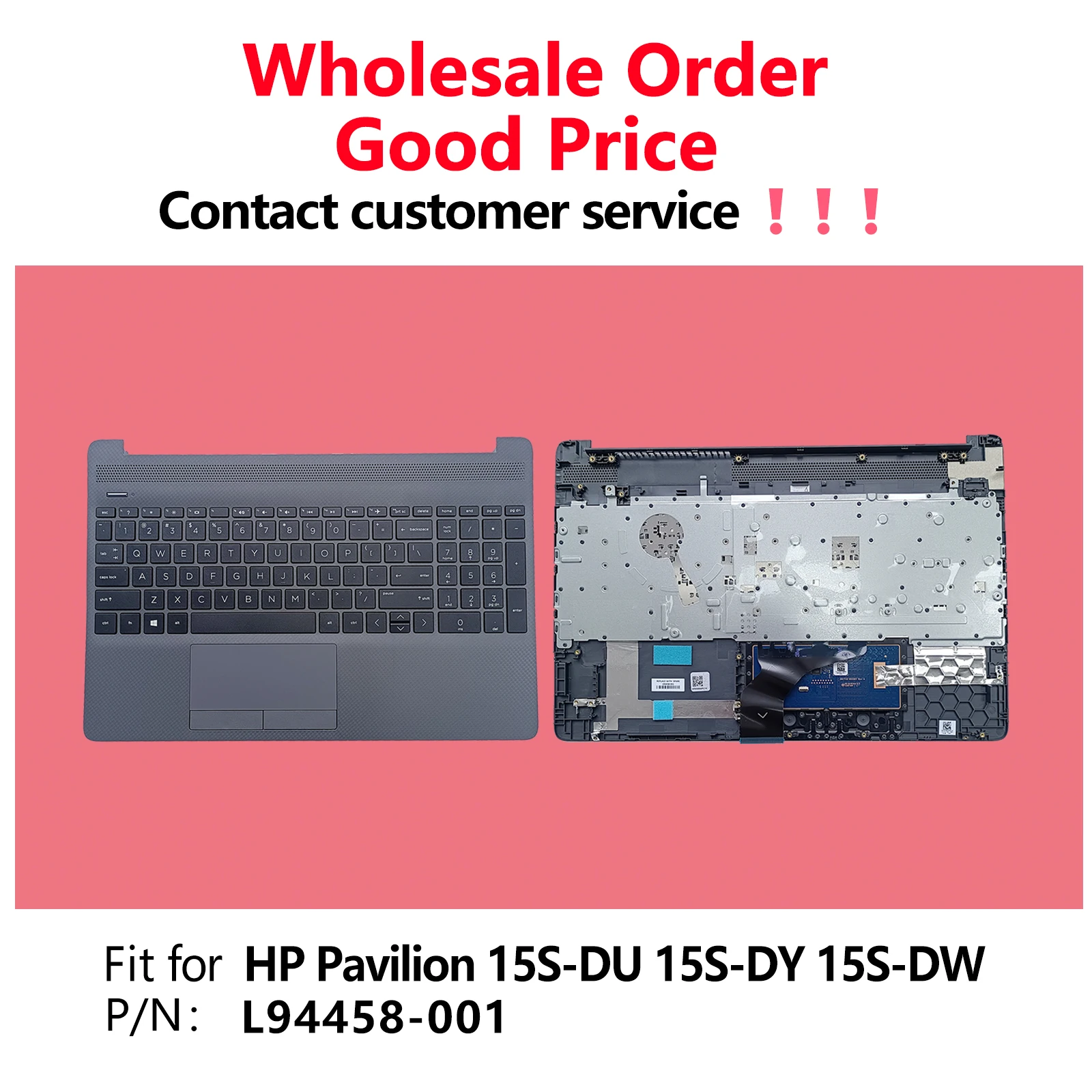 

L94458-001 Replacement for HP 15S DU/DY/DW Laptop Upper Top Cover Case Palmrest Not-Backlit US Keyboard Touchpad Assembly Part