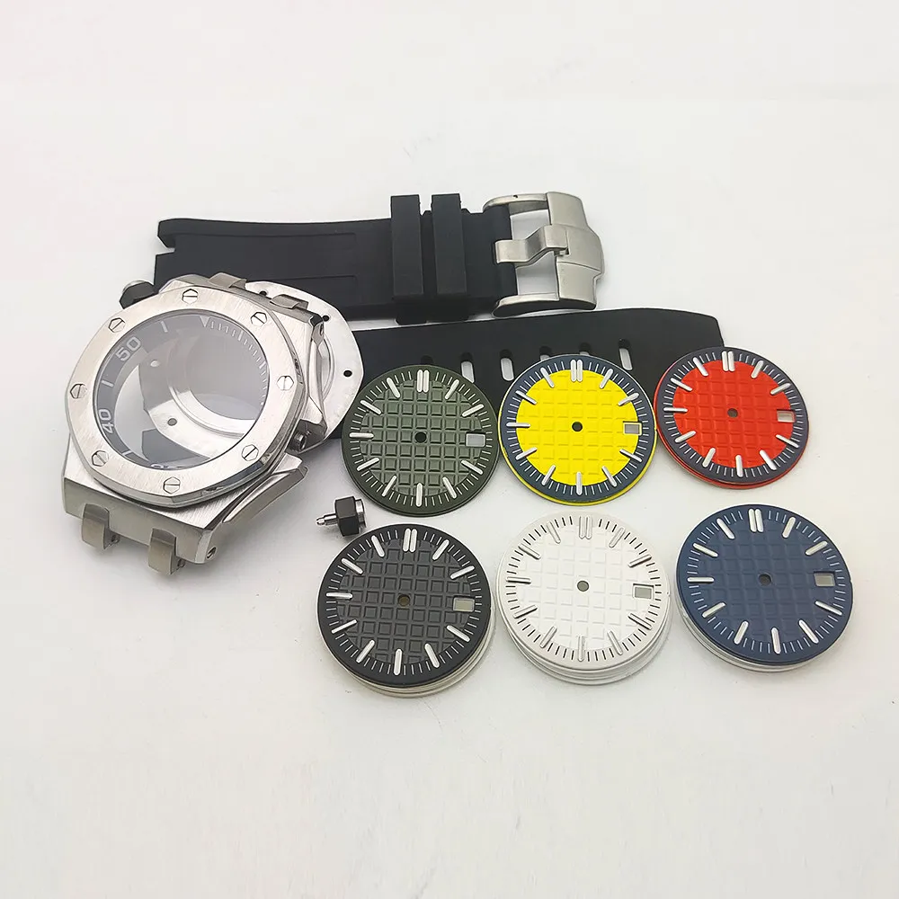 

New men's modified mechanical watch case 42MM case kit Sapphire replaces Royal Oak to adapt NH35 movement.
