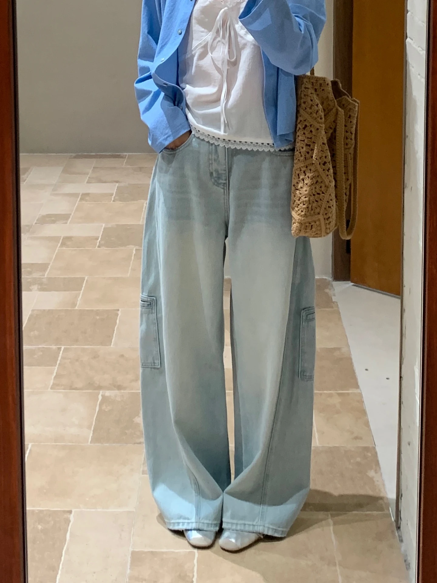 

Женские джинсы BRIVIN с высокой талией, свободного кроя, длинные, весенние, модные, утягивающие, длиной в пол, из денима, светло-голубые