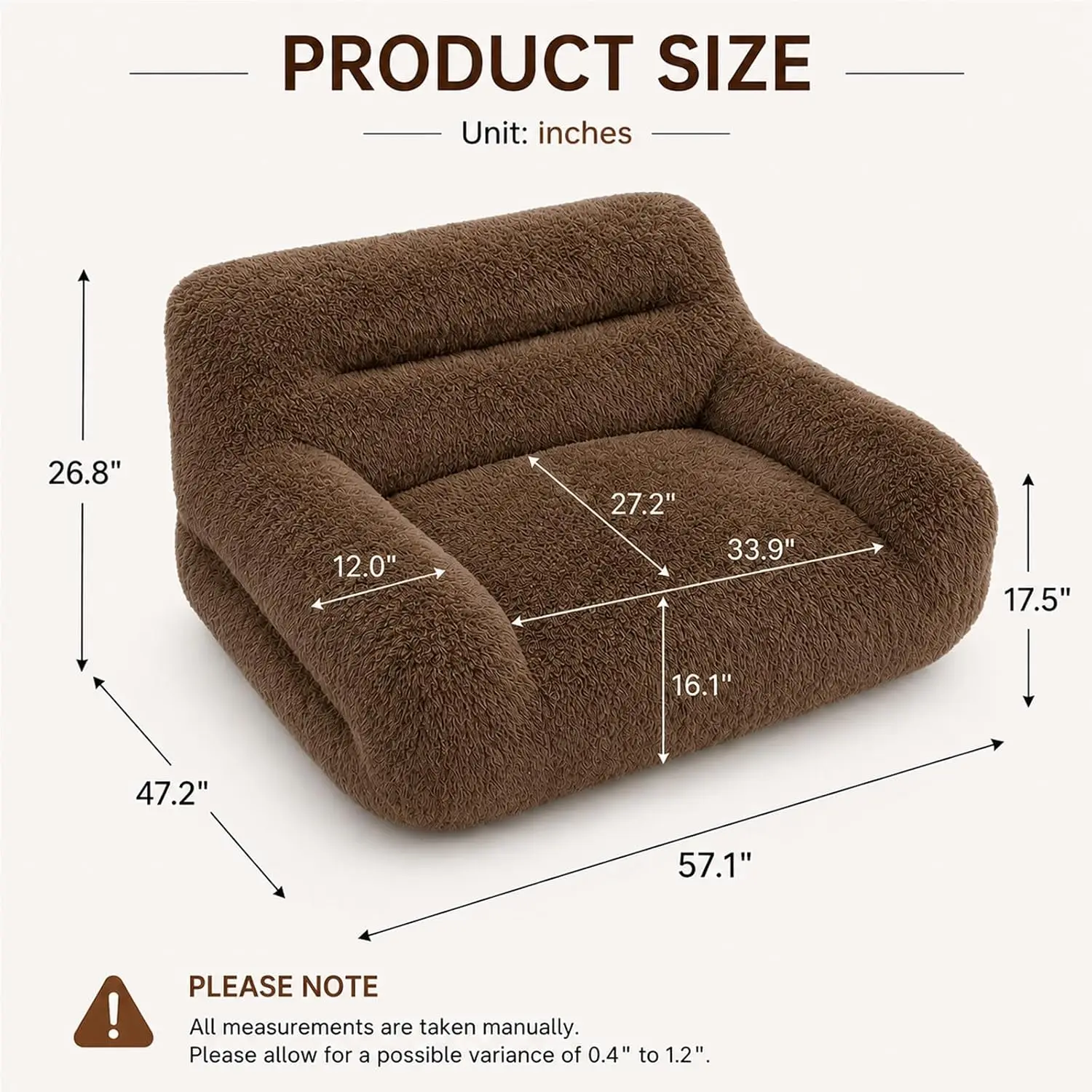 Single Seat Cloud Sofa, Oversized Boucle Couch (Dark Brown)