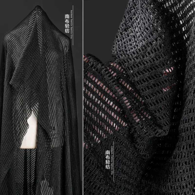 Hollow Knit Fabric Black Mesh Spring Summer Cardigan Clothing Designer Cloth for Diy for Sewing Material By Meters