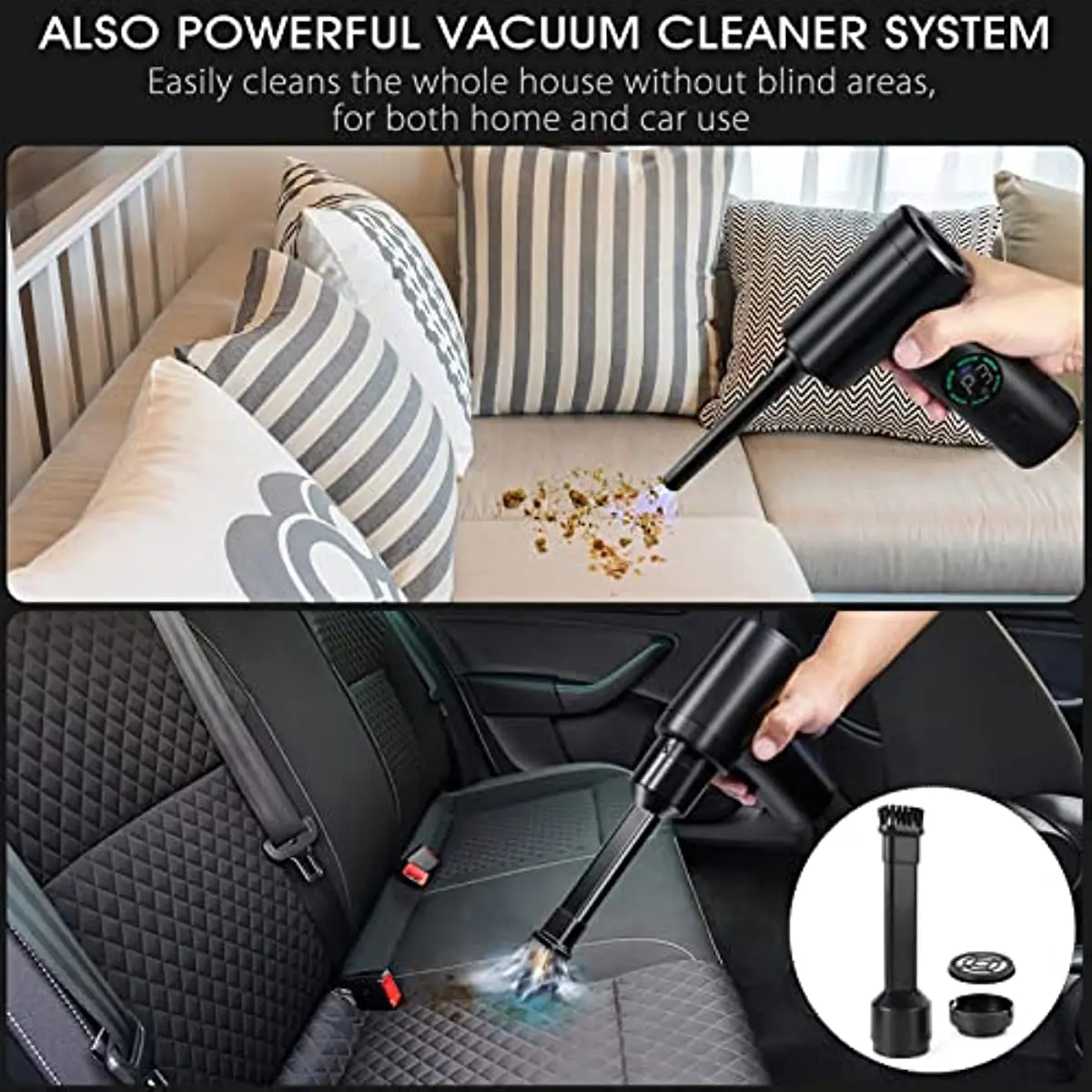 7500mAH 2 in 1 Air Duster & Vacuum Cleaner Portable Car Vacuum Cleaner Compressed Air Blower for Keyboard Computer Car Cleaning