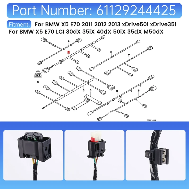 Car Rear Bumper PDC Wiring Reversing Radar Harness 61129244425 For BMW X5 E70 2011-2013 Parking Sensor Wiring Harness