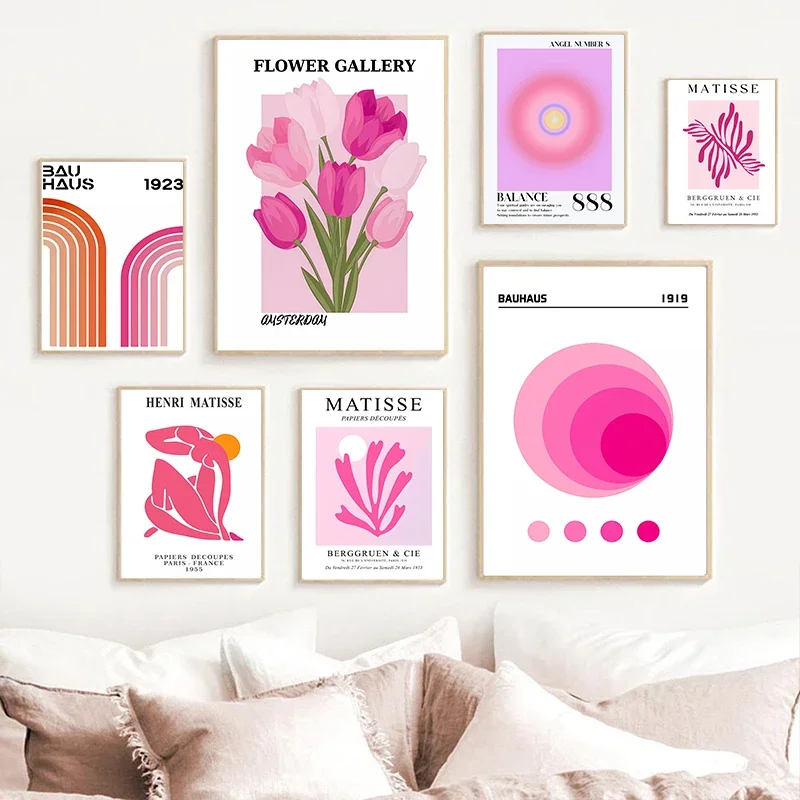 Matisse Bauhaus Angel Number Picasso Flower Wall Art Canvas Painting Pink Tiger Poster Picture Modern Living Room Interior Decor view 2