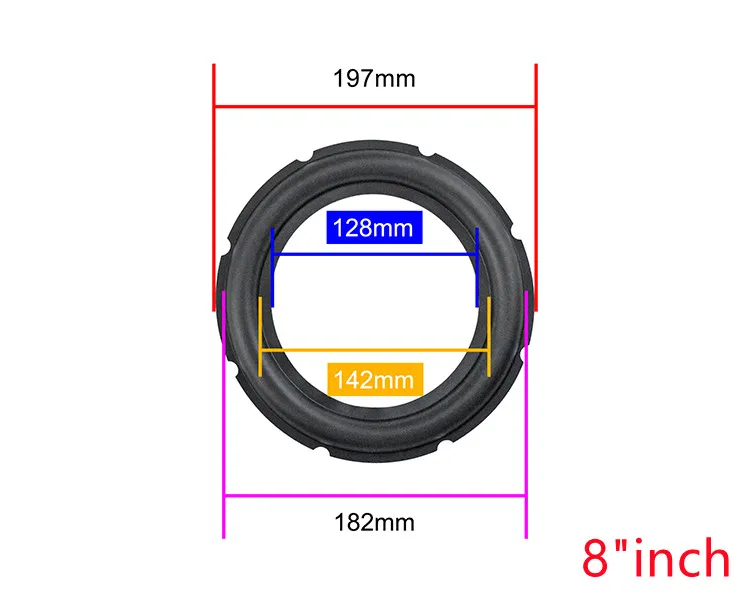 8-calowy 10-calowy 12-calowy głośnik subwoofera Gumowa naprawa zawieszenia Akcesoria Gumowe wykończenie z karbem 197 mm 252 mm 302 mm 2 szt. — zdjęcie produktu 6