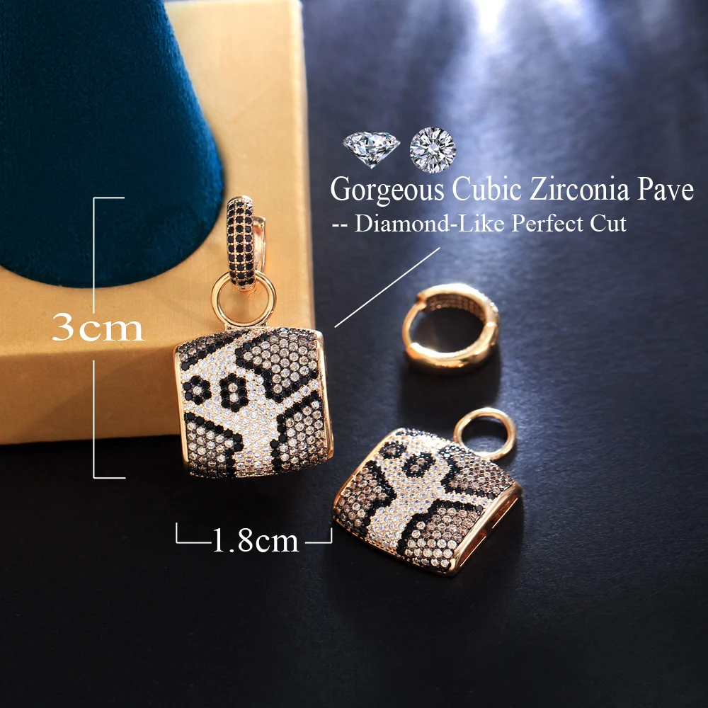 CWWZircons Luxury Chunky Cubic Zirconia Unique Sexy Leopard Round Long Dangling Huggie Hoop Earrings for Women Party Gift CZ654