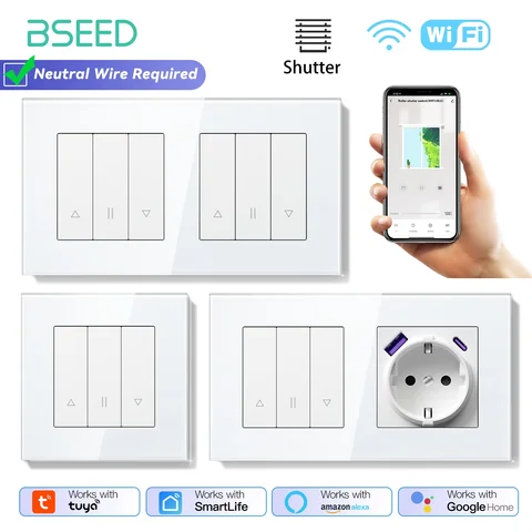 BSEED Wifi Smart Blind Shutter Switches Mechanical Buttons App Control Plus Light Normal EU Socket USB Type-c Fast Charging